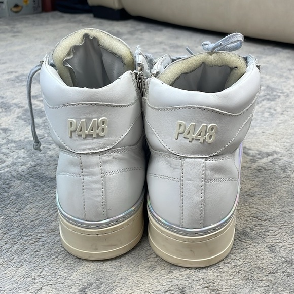 New P448 F22 Taylor Platform High Top Sneaker Side Zip Iridescent Strip Sz 42 - Picture 4 of 16